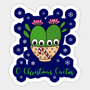 O Christmas Cactus - Cacti Couple In Christmas Candy Cane Bowl Sticker